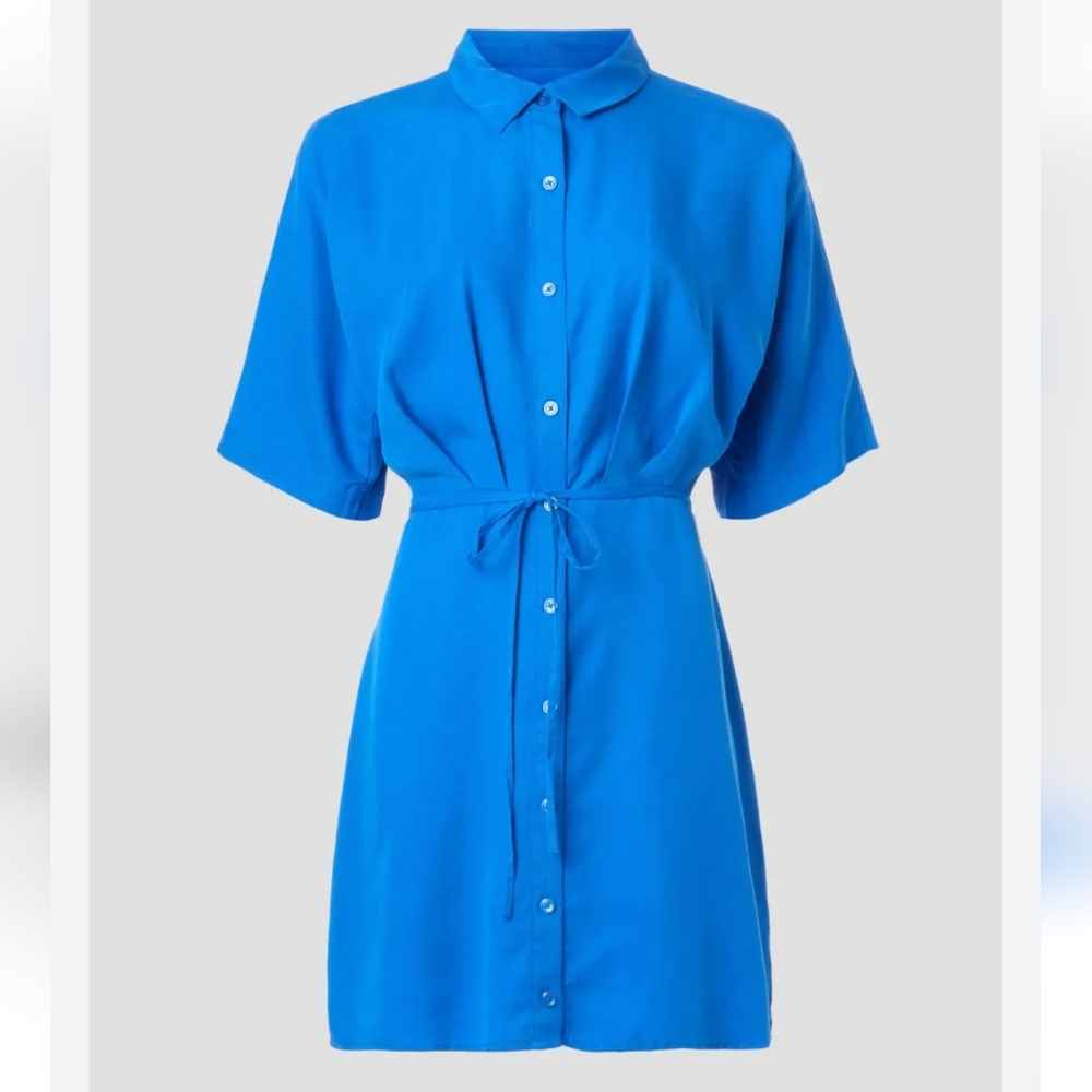 Thakoon Dress, Size 12, Mini Shirtdress, Blue, Tie Belt,‎ Dolmsn Sleeve